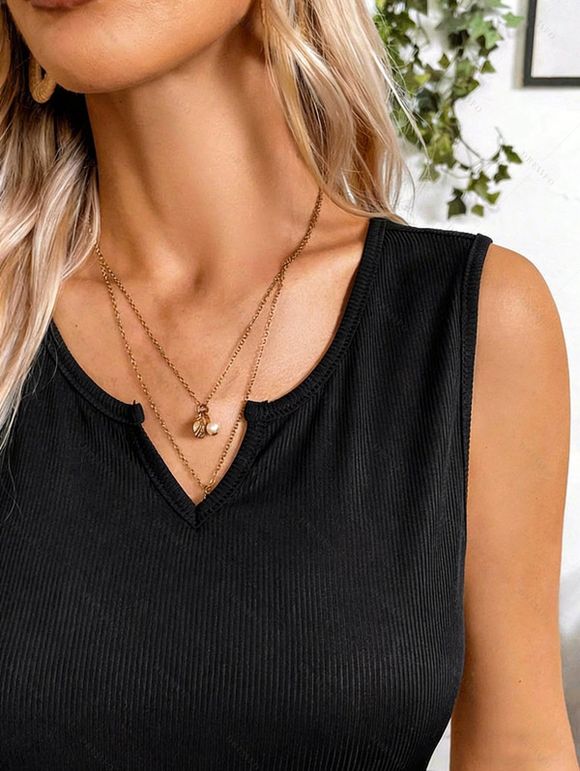 Robe longue élégante à imprimé feuilles minimaliste colorblock et ceinture crantée en V - Noir XXL | US 12