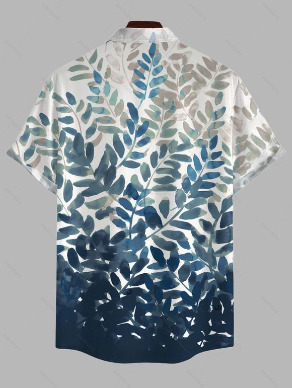 Vacation Couple Outfit Watercolor Vine Leaf Print Lace Hollow Out Slit Dress and Shirt Set - Paon Bleu S | US 4