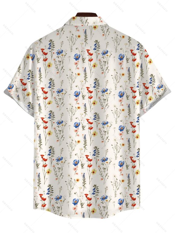 Vacation Couple Outfit Ditsy Flower Print Surplice Long Dress and Shirt Set - multicolor S | US 4