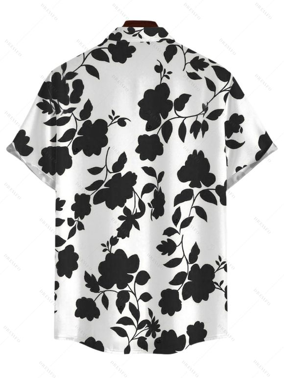 Chemise de vacances pour homme, imprimé floral et silhouette de feuilles, boutonnée - Blanc 5XL