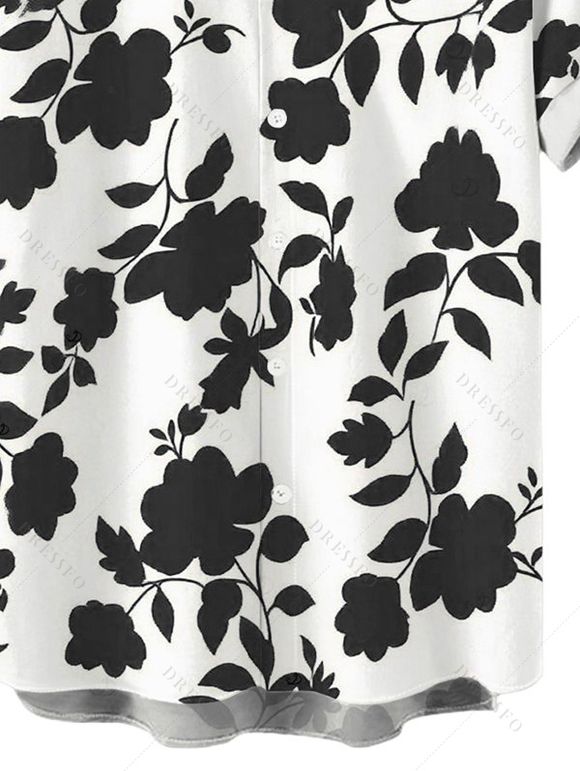 Chemise de vacances pour homme, imprimé floral et silhouette de feuilles, boutonnée - Blanc 5XL