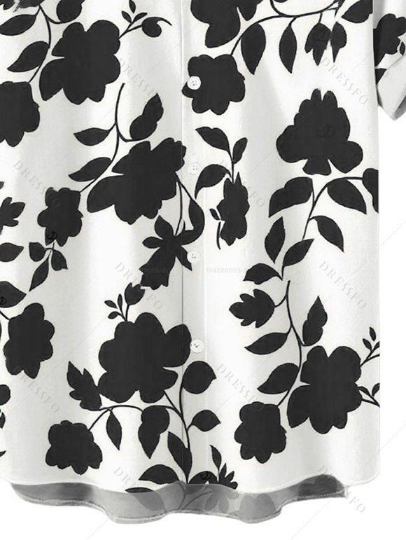 Chemise de vacances pour homme, imprimé floral et silhouette de feuilles, boutonnée - Blanc 4XL