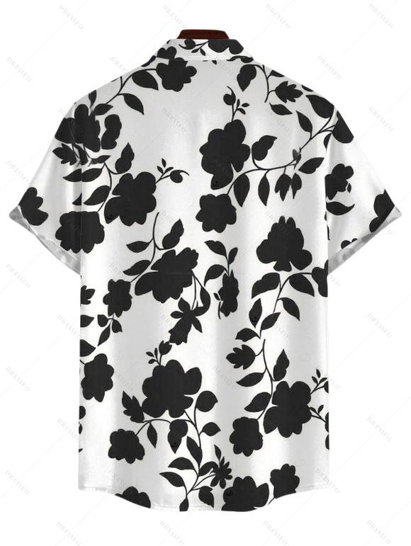 Chemise de vacances pour homme, imprimé floral et silhouette de feuilles, boutonnée - Blanc 4XL