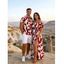 Vacation Couple Outfit Leaf Patten Off the Shoulder Slit Dress and Shirt Set - Vert Armée S | US 4