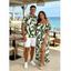 Vacation Couple Outfit Leaf Patten Off the Shoulder Slit Dress and Shirt Set - Vert Armée S | US 4