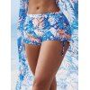 Ensemble de maillot de bain trois pièces pour vacances, imprimé tropical de feuilles de palmier, shorty élastiqué et paréo - Bleu clair S | US 4