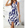 Robe de vacances élégante à col V asymétrique et coupe midi asymétrique - Bleu S | US 4