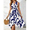 Robe de vacances élégante à col V asymétrique et coupe midi asymétrique - Bleu M | US 6