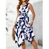 Robe de vacances élégante à col V asymétrique et coupe midi asymétrique - Bleu XL | US 10