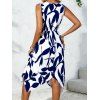 Robe de vacances élégante à col V asymétrique et coupe midi asymétrique - Bleu XL | US 10