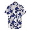 Vacation Couple Outfit Floral Leaf Silhouette Print Cap Sleeve Dress and Shirt Set - Bleu Marine S | US 4