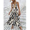Vacation Dress Minimalist Leaf Pattern Twisted Cut Out Slit Halter Maxi Dress - Noir XXL | US 12
