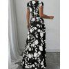 Robe de vacances imprimée de feuilles et de silhouettes, manches courtes, col en V, robe longue cache-cœur - Noir XL | US 12