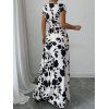 Robe de vacances imprimée de feuilles et de silhouettes, manches courtes, col en V, robe longue cache-cœur - Blanc XXL | US 14
