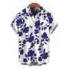 Chemise de vacances pour homme, imprimé floral et silhouette de feuilles, boutonnée - Bleu Marine 5XL