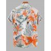 Vacation Couple Outfit Watercolor Hibiscus Leaf Print Hollow Out Slit Dress and Shirt Set - Orange S | US 4