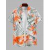 Vacation Couple Outfit Watercolor Hibiscus Leaf Print Hollow Out Slit Dress and Shirt Set - Orange S | US 4