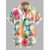 Vacation Couple Outfit Hibiscus Floral Leaf Print Lace Hollow Out Slit Dress and Shirt Set - Orange S | US 4