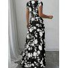 Vacation Couple Outfit Floral Leaf Silhouette Print Cap Sleeve Dress and Shirt Set - Noir S | US 4