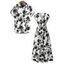 Vacation Couple Outfit Floral Leaf Silhouette Print Cap Sleeve Dress and Shirt Set - Blanc S | US 4