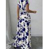 Vacation Couple Outfit Floral Leaf Silhouette Print Cap Sleeve Dress and Shirt Set - Bleu Marine S | US 4