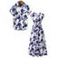 Vacation Couple Outfit Floral Leaf Silhouette Print Cap Sleeve Dress and Shirt Set - Blanc S | US 4