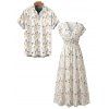 Vacation Couple Outfit Ditsy Flower Print Surplice Long Dress and Shirt Set - multicolor S | US 4