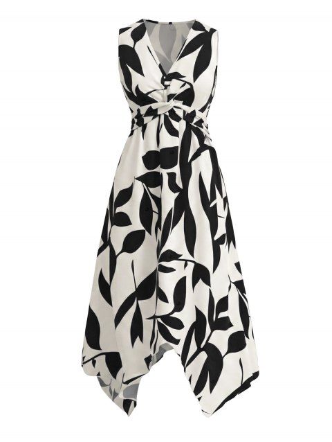 Robe de vacances élégante à col V asymétrique et coupe midi asymétrique