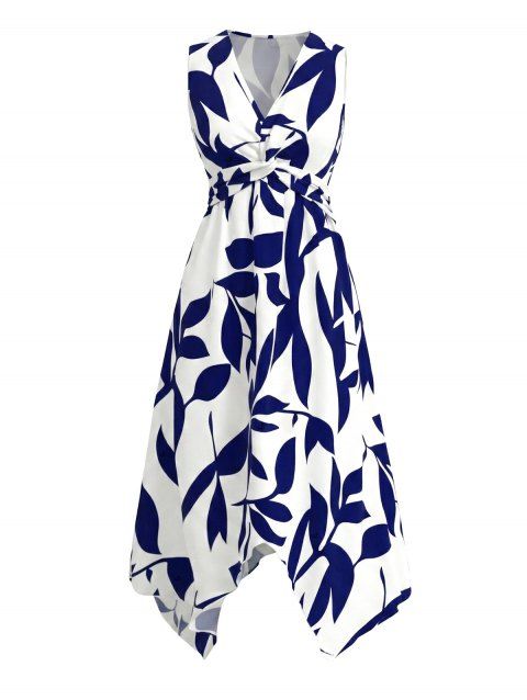 Robe de vacances élégante à col V asymétrique et coupe midi asymétrique