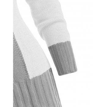 Contrast Color Mock Horn Button Plunge Neck Casual Sweater