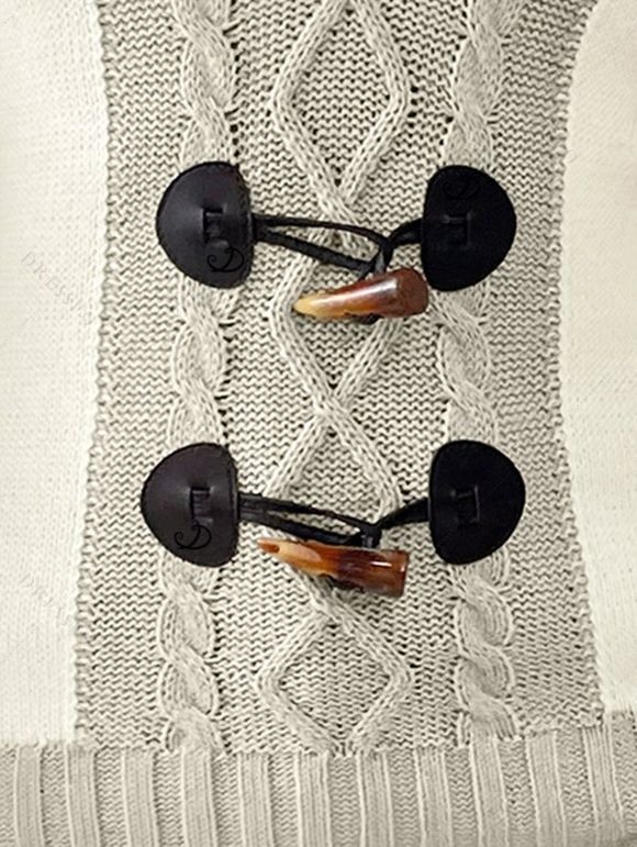 Pull Décontracté en Couleur Contrastée avec Bouton Corne à Col Plongeant - Beige XXL