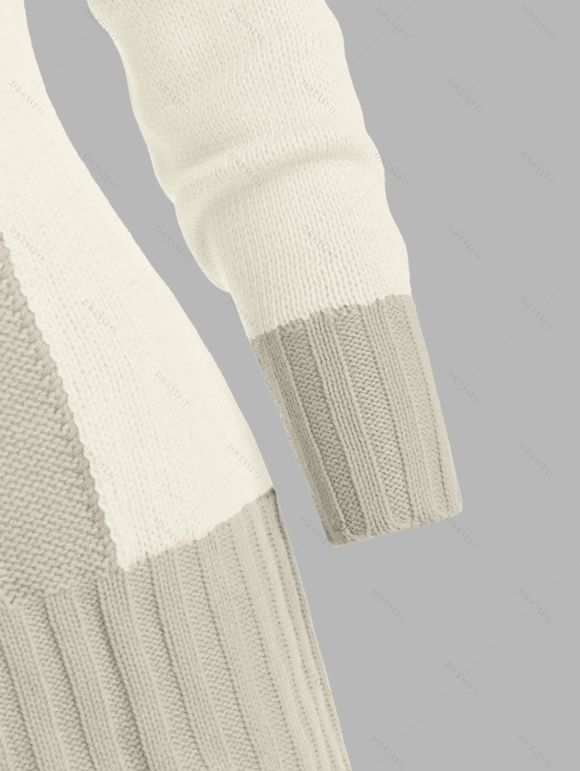 Pull Décontracté en Couleur Contrastée avec Bouton Corne à Col Plongeant - Beige XXL