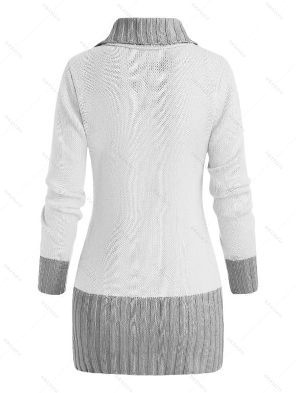 Pull décontracté à col plongeant et boutons en corne de couleur contrastée - Gris Clair L