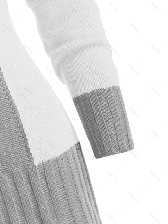 Pull décontracté à col plongeant et boutons en corne de couleur contrastée - Gris Clair L