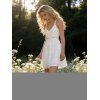 Robe de vacances courte en dentelle jacquard à fleurs de couleur unie, style romantique, bretelles non réglables, col en V, coupe trapèze - Blanc M | US 6