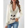 Pull décontracté à col plongeant et boutons en corne de couleur contrastée - Beige XXXL