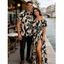 Vacation Couple Outfit Leaf Patten Off the Shoulder Slit Dress and Shirt Set - Vert Armée S | US 4