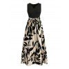 Elegant Dress Colorblock Minimalist Leaf Print V Notched Belt Maxi Dress - BLACK M | US 6