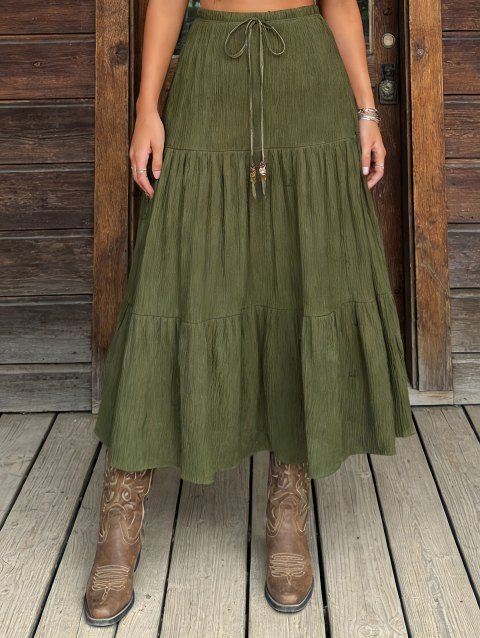 Jupe Mi-longue de Vacances Perlée Superposée à Taille Haute