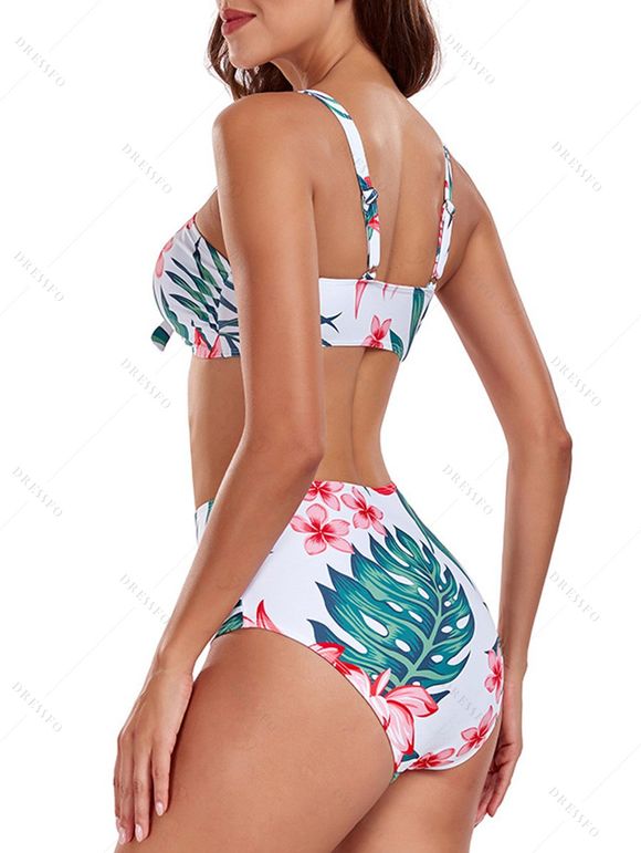 Maillot de bain trois pièces bikini avec nœud papillon, imprimé floral tropical frangipanier et jupe de plage fendue. - multicolor A XXL | US 12