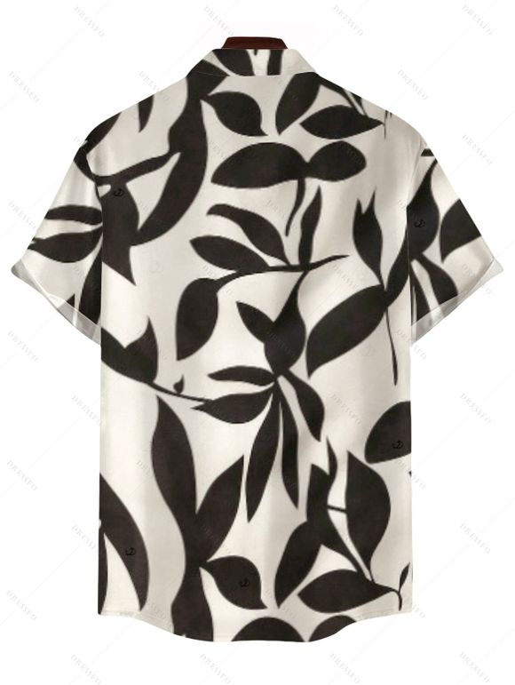 Vacation Couple Outfit Minimalist Leaf Pattern Twisted Cut Out Slit Halter Dress and Shirt Set - Noir S | US 4