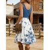 Mini Robe Fleur Imprimée en Couleur Contrastée sans Manches à Volants - Bleu profond S | US 4