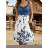 Mini Robe Fleur Imprimée en Couleur Contrastée sans Manches à Volants - Bleu profond M | US 6