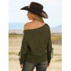 Haut à lacets et œillets, couleur unie, col oblique, manches longues - Vert Armée XXL | US 14