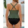 Ensemble de maillot de bain de vacances : slip gainant croisé à empiècement en résille et ourlet péplum - Vert Armée XXL | US 12