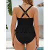 Ensemble de maillot de bain de vacances : slip gainant croisé à empiècement en résille et ourlet péplum - Noir XXL | US 12