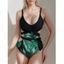 Maillot de bain une pièce de plage à imprimé feuilles tropicales et découpes croisées - Noir L | US 8