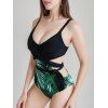 Maillot de bain une pièce de plage à imprimé feuilles tropicales et découpes croisées - Noir L | US 8
