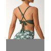 Ensemble de maillot de bain bikini de vacances, dos croisé, imprimé cocotier, bas froncé - Vert Armée L | US 8