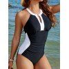 Maillot de bain une pièce de vacances à blocs de couleurs, découpes et nœud papillon croisé dans le dos - Noir XXL | US 12
